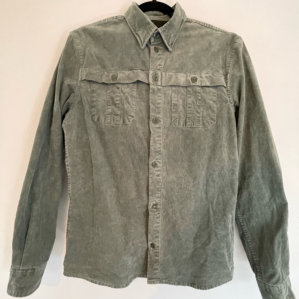 Buffalo L/S Corduroy slim fit shirt. Size Small. Color is Olive Green.
